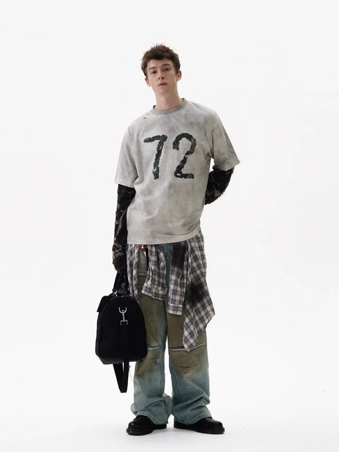 Wasteland Fake Two-piece Splicing Camouflage Long-sleeved T-shirt